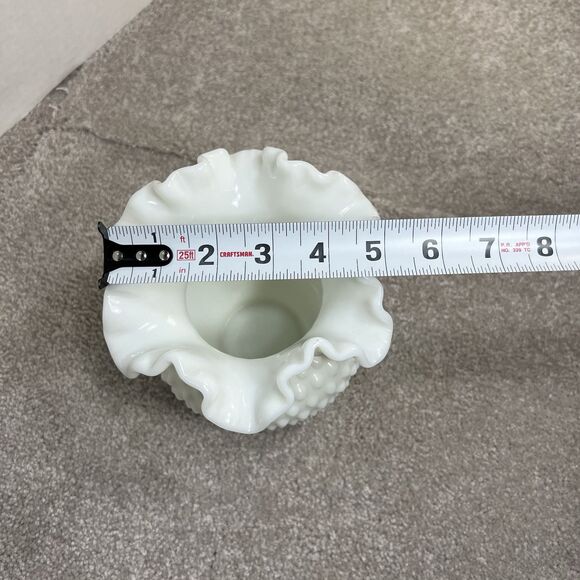 VTG Fenton White Hobnail Milk Glass Round Vase With Crimped Ruffled Edges 5 1/2” - Picture 3 of 6